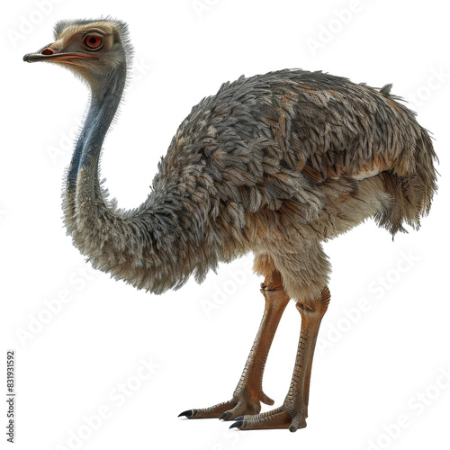 Close-up of a majestic ostrich in natural pose, showcasing its unique feathers and graceful stance, ideal for wildlife photography and nature themes. photo