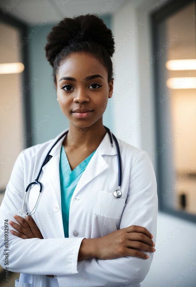 portrait of African American young women doctor at hospital
