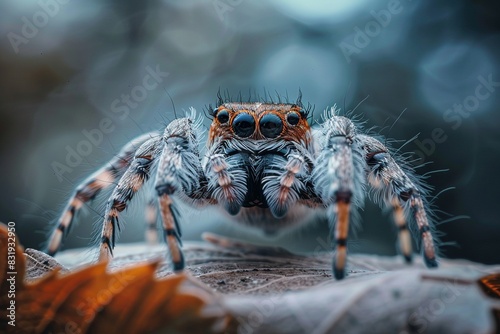 Makrofotografie einer Spinne auf einem verwelkten Blatt  photo