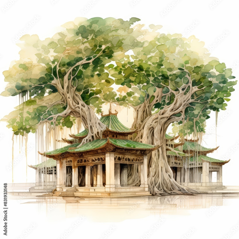 A watercolor of a banyan leaf A watercolor of a banyan leaf