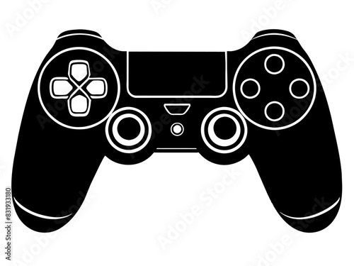 This is an illustration of a black and white silhouette representation of a game controller