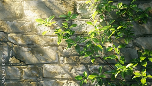 A stark contrast between a stony wall and a resilient green plant in an urban setting, symbolizing the fight between nature and urbanization
