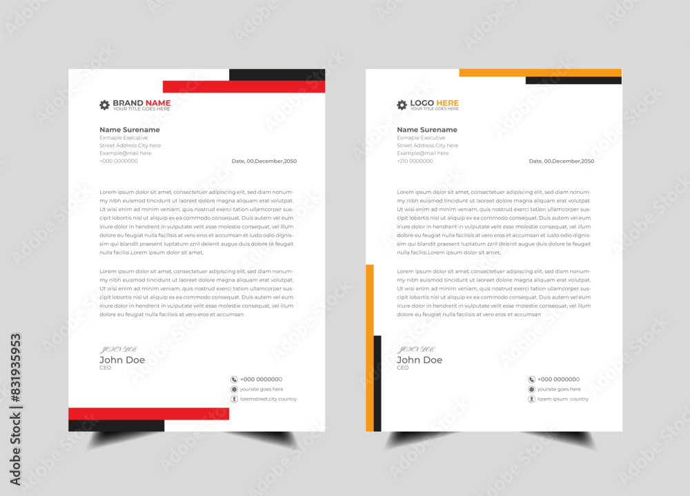 Modern Corporate professional letterhead design template with red and yellow color.
Creative abstract business proposal clean letterhead design for your project. newsletter ,corporate resume
Modern Corporate professional letterhead design template with red and yellow color.
Creative abstract business proposal clean letterhead design for your project. newsletter ,corporate resume
