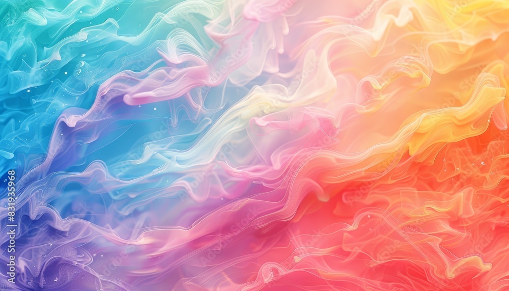 A vibrant and colorful ink water background featuring rainbow swirls, perfect for artistic projects or creative presentations A vibrant and colorful ink water background featuring rainbow swirls, perfect for artistic projects or creative presentations