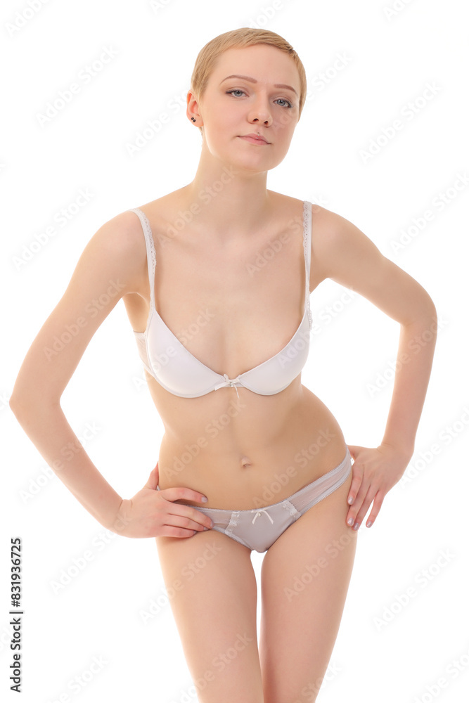 Obraz premium Young beautiful woman in white underwear