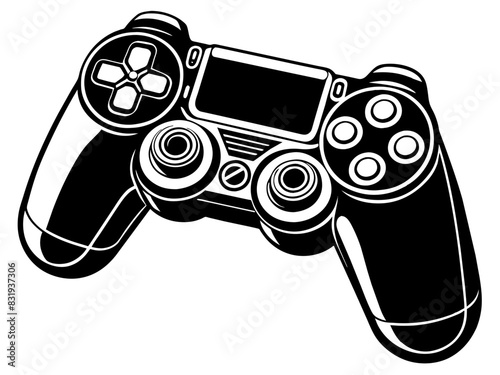 A black and white drawing of a video game controller on a white background