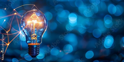 Bright lightbulb symbolizes creativity and innovation in investing in new ideas. Concept Innovative Concepts, Creative Investments, Symbolism of Lightbulb photo