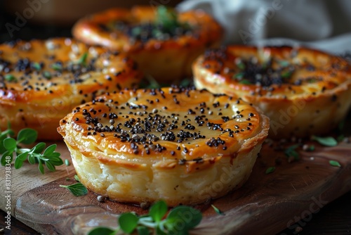 Zwiebelkuchen - Onion tart with a custard filling and caraway seeds. photo