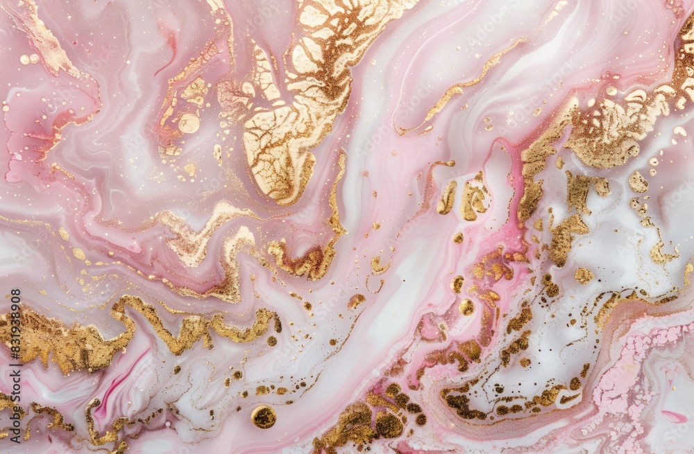 A white background with pink and gold glitter swirls in the center, featuring an abstract pattern of marble and liquid textures. A white background with pink and gold glitter swirls in the center, featuring an abstract pattern of marble and liquid textures.