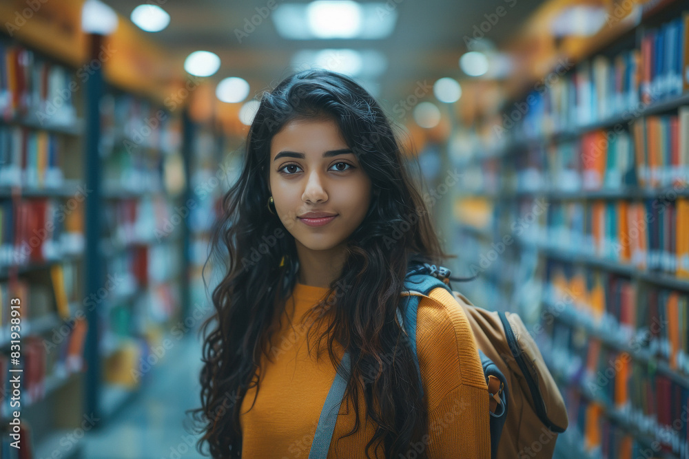 young girl standing at public library young girl standing at public library