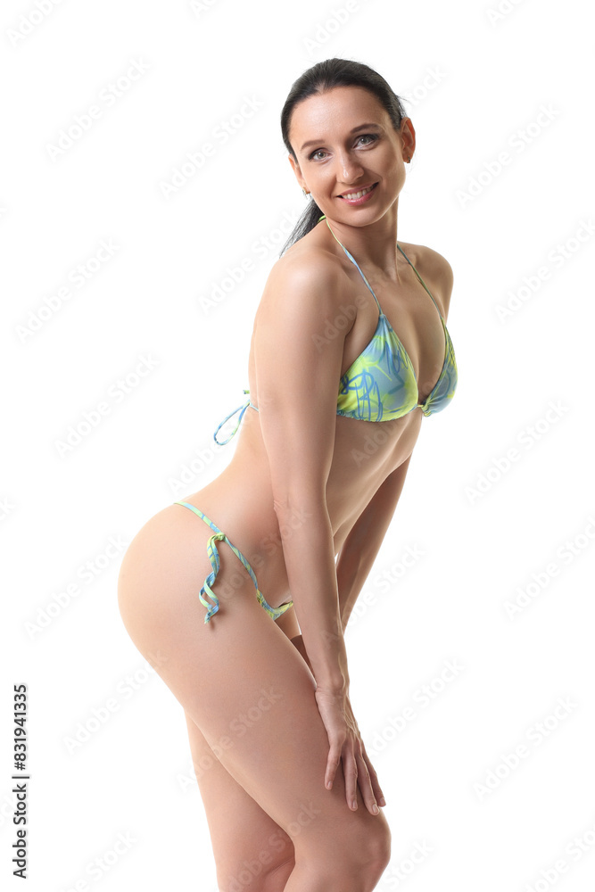 sporty woman in bikini on white background sporty woman in bikini on white background