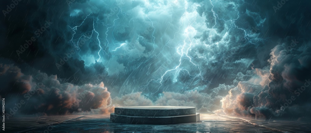Epic portal with lightning in a dramatic sky, creating a fantasy setting with intense storm clouds and light bursts. Epic portal with lightning in a dramatic sky, creating a fantasy setting with intense storm clouds and light bursts.