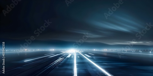 Navigational Lights Illuminate the Runway for Planes at Night. Concept Airport Lighting, Runway Illumination, Aircraft Navigation, Nighttime Flights, Aviation Safety
