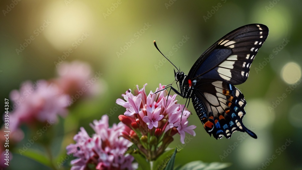 Naklejka premium closeup portrait macro of beauty butterfly on flower 