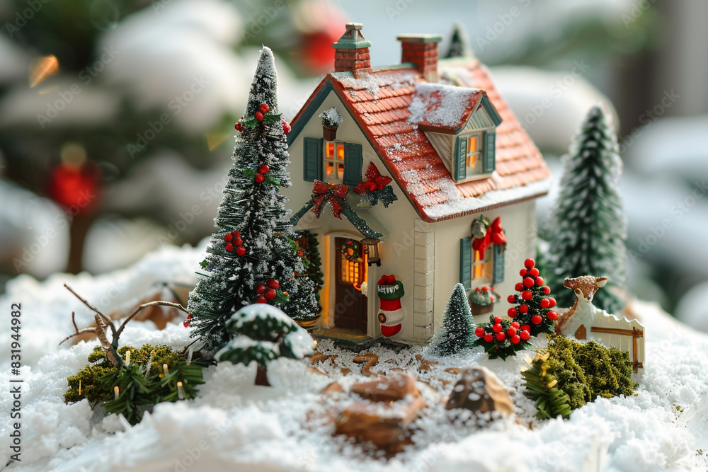 Miniature house and Christmas decorations Miniature house and Christmas decorations