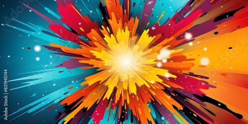 Dynamic comic pop art background with colorful boom explosion and superhero theme. Concept Comic Pop Art, Colorful Background, Boom Explosion, Superhero Theme photo