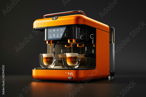 an orange coffee machine with two cups photo