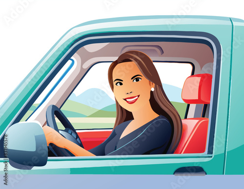 Young woman at car window-