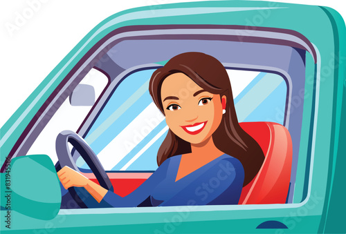 Young woman at car window-