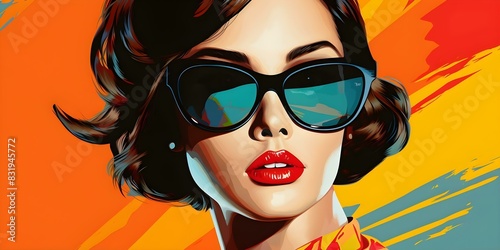 Digital creation of a retro pop art girl in sunglasses. Concept Retro Pop Art, Sunglasses, Digital Creation, Girl Portrait, Graphic Design