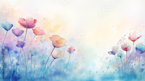 painting of a field of flowers with a sky background