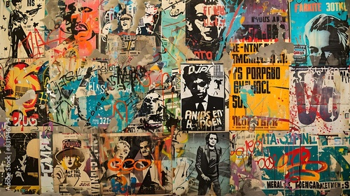 A collage of vintage pop art posters reimagined as a graffiti wall