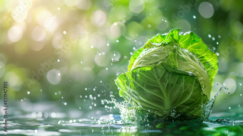 there is a cabbage that is in the water with water droplets