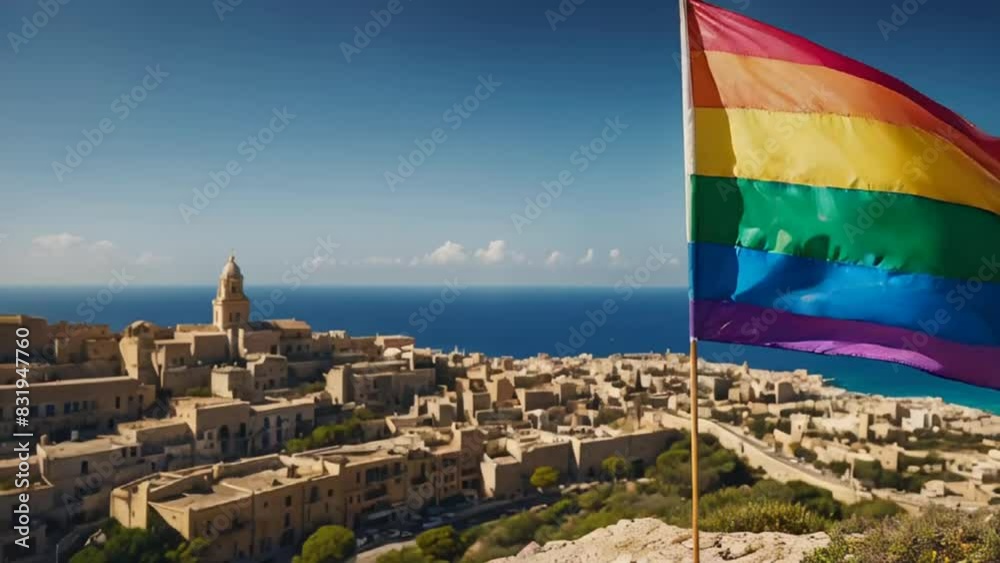 Rainbow flag in nature decoration