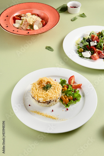 Assorted Salad Set Featuring Greek and Forest Glade Varieties with Fresh Ingredients