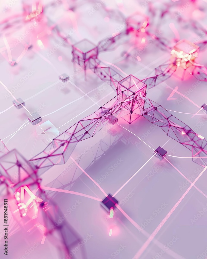 Obraz premium Isometric Minimalistic clear technology background, www, domains, connectors, white and magenta