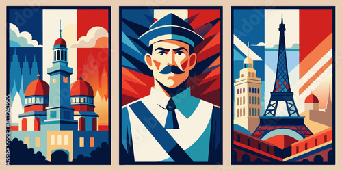 Man with mustache among buildings and Eiffel Tower