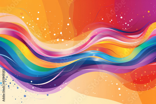 Digital artwork showcasing vibrant waves in red, orange, purple, and yellow hues with dots