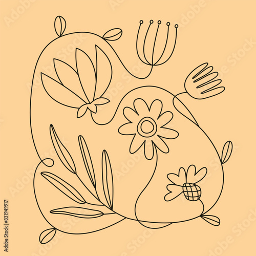 Concept of different flowers . Natural illustration in doodle style.
