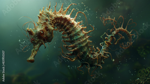 there are two seahorses that are swimming in the water
