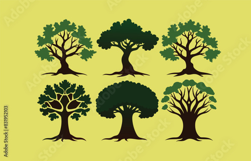 set of trees silhouettes