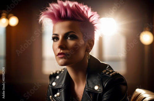 portrait of a beautiful punk girl with a pink mohawk