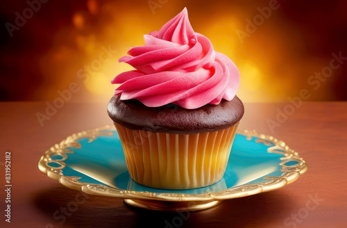 Delicious sweet dessert muffins,cupcakes with berries on a bright background