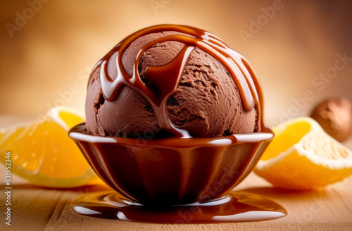 delicious cold chocolate ice cream with chocolate