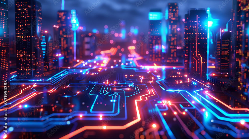 city buildings on the background of a computer board city buildings on the background of a computer board