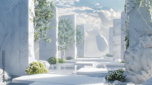 Towering 3D walls within the surreal garden create a tranquil sanctuary, where worries dissolve into calm.