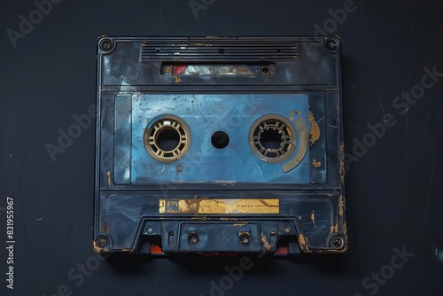 open cassette video box isolated on a white background, in the style of dark tonalities, creepypasta, black background, 3840x2160, tinkercore, back button focus, aerial view photo