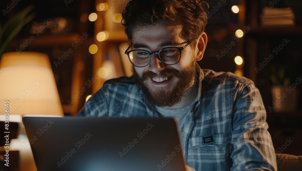 photo of man smiling while working on laptop photo of man smiling while working on laptop