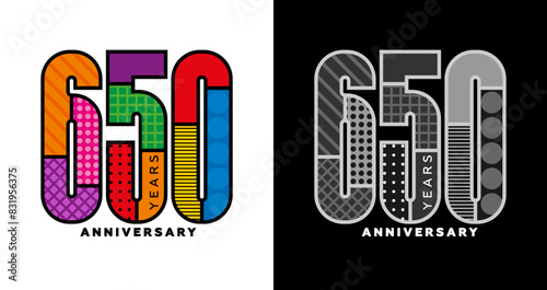 Set of logos for 650th anniversary, six hundred and fiftieth anniversary, colorful logo for celebration, invitation, congratulations, web template, flyer and booklet, retro