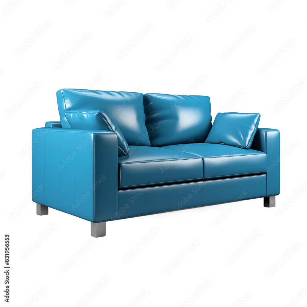 3D rendering of a blue leather sofa on a white background 3D rendering of a blue leather sofa on a white background