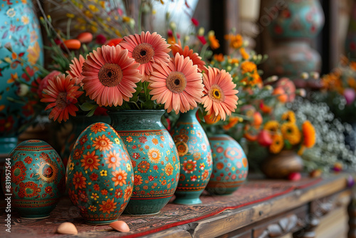 several vases with flowers are lined up on a table