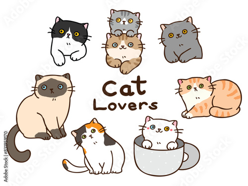 Vector Illustration of Cartoon Cat Characters on Isolated Background