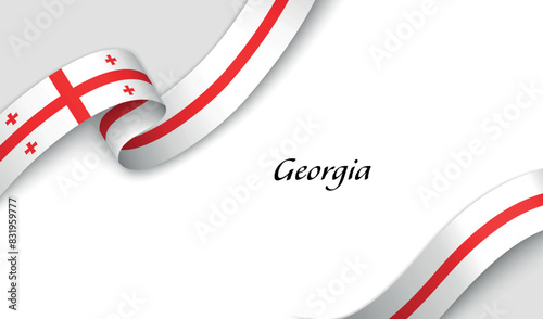 Ribbon with fllag of Georgia on white background photo