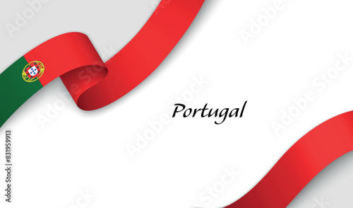 Ribbon with fllag of Portugal on white background photo
