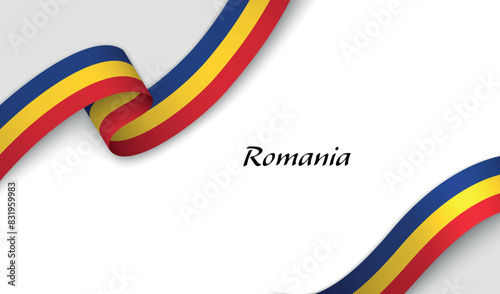 Ribbon with fllag of Romania on white background