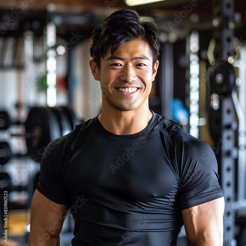 arafed man in a black shirt smiling in a gym photo